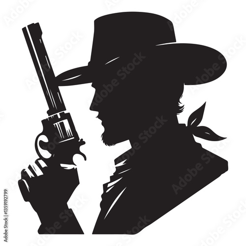 Silhouette Cowboy with Gun Ready for Action Illustration