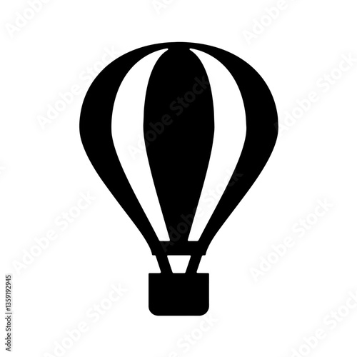 Silhouette of a hot air balloon soaring in the sky, featuring classic stripes converging to a basket below, freedom, adventure, festival spirit like Cathedral City Balloon Festival, Fiesta Food Trucks