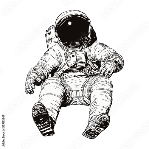 Astronaut floating drawing sketch space vector