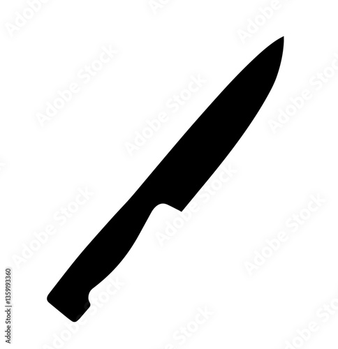 Black silhouette of a kitchen knife with a long blade and a comfortable handle, symbolizing kitchen tools used for cutting food, hunting knives, and cold weapons for both practical and self-defense pu