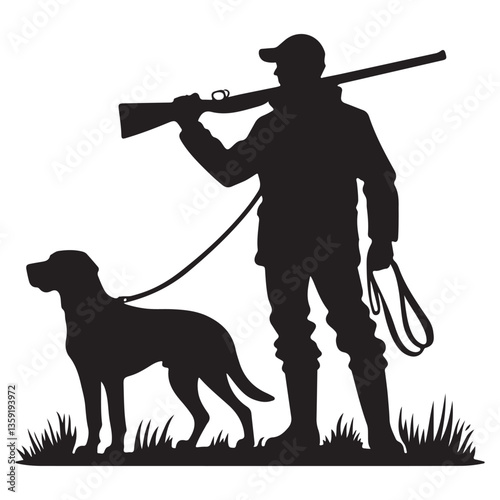 Silhouette Hunter with Dog Illustration Outdoor Sports Hunting Season Graphic