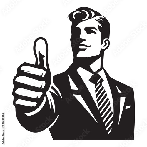 Retro Businessman Thumbs Up Illustration Vintage Style Success Gesture Graphic
