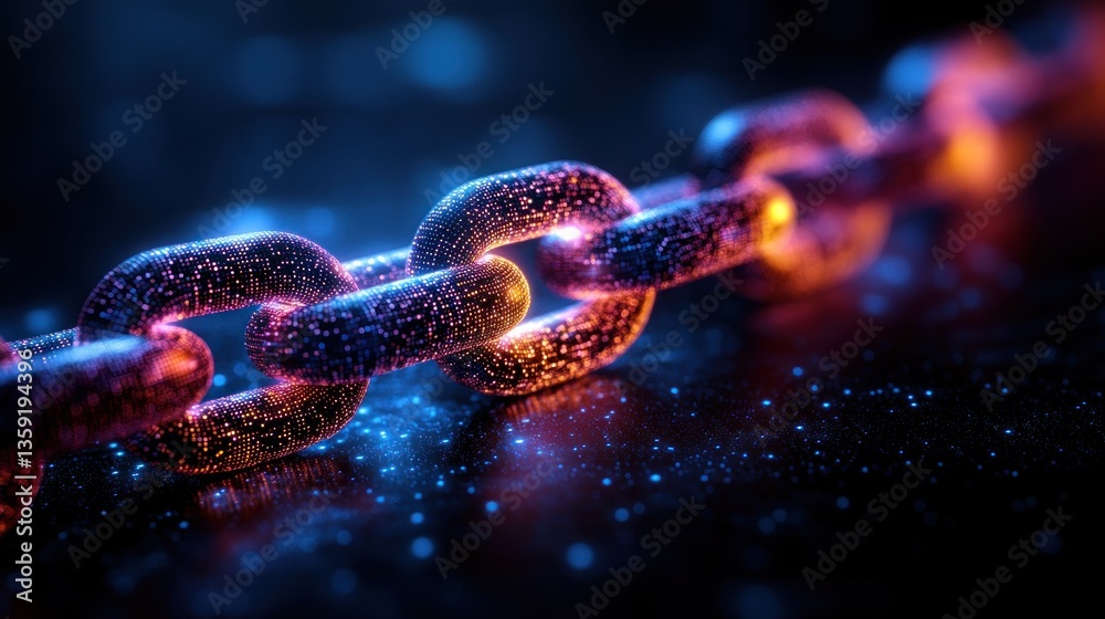 Chain links glow in vibrant color Chain links glow in vibrant color