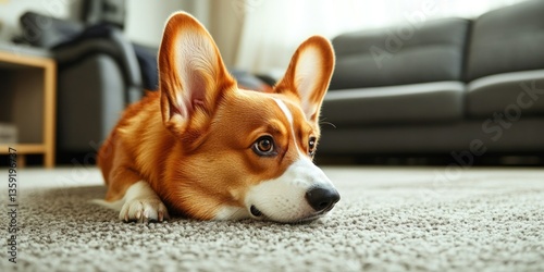 Reddish brown dog with large perky ears looking directly at the camera with a sad or contemplative expression.