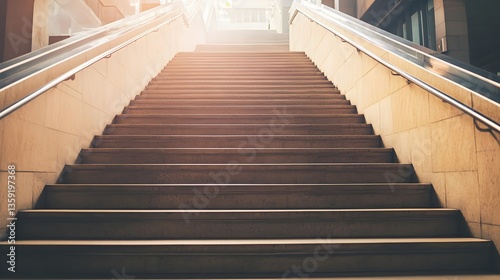 Bright Sunlit Stone Staircase Steps Upwards