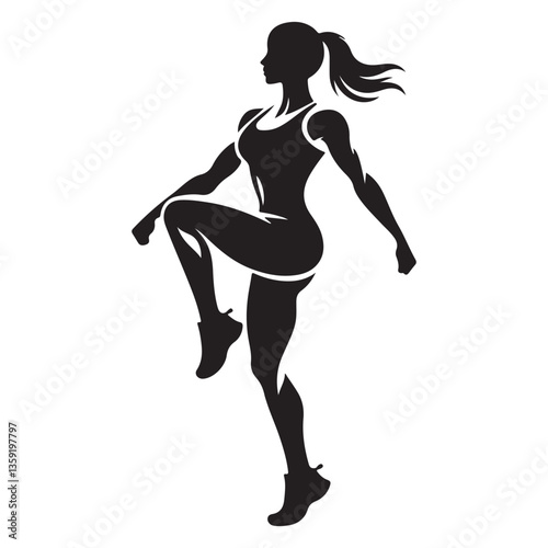 Fitness Silhouette Vector Aerobic Exercise High Knee Workout Illustration