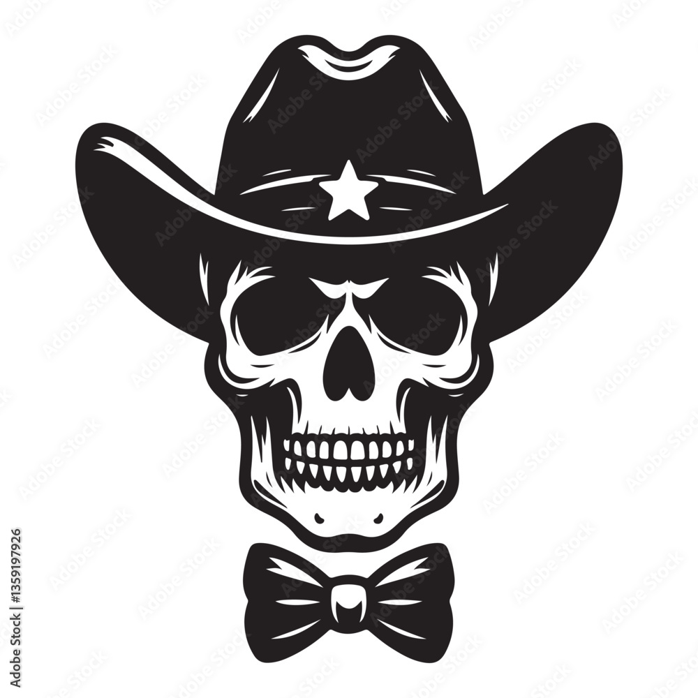 Cowboy Skull with Bow Tie Illustration Western Theme Death Sign Cowboy Skull with Bow Tie Illustration Western Theme Death Sign