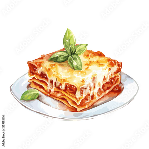 Illustration background white lasagna topped cheese pasta vector
