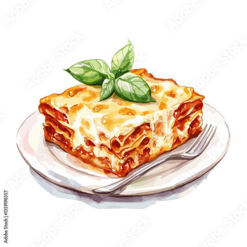 Illustration background white lasagna topped cheese pasta vector