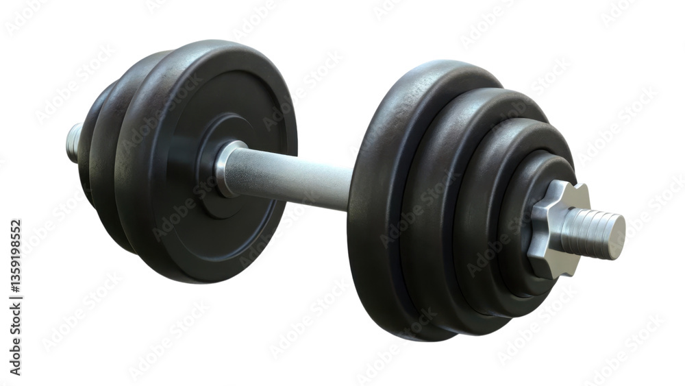 Exercise equipment 3D concept Dumbbell with adjustable weights on a black background. Exercise equipment 3D concept Dumbbell with adjustable weights on a black background.