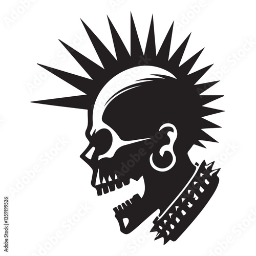 Silhouette Punk Skull Mohawk Hairstyle Vector Illustration Template