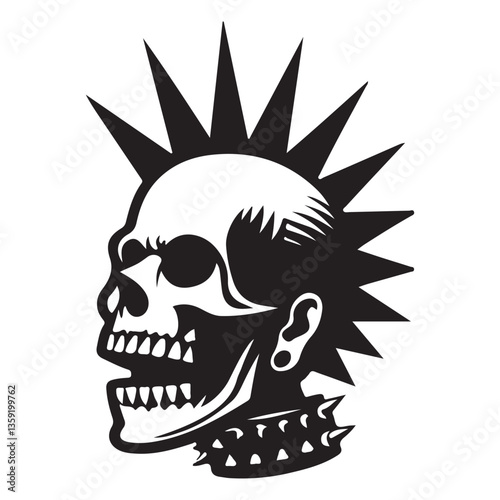 Punk Skull Vector Art Graphic Design Spiky Mohawk Illustration