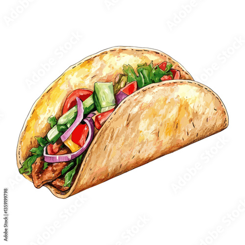 Background white llustration watercolor Taco vector