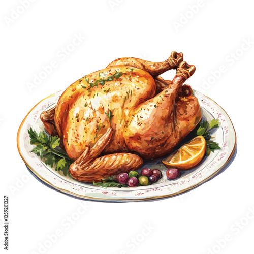 Whole roasted chicken background white vector graphic illustration vector