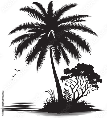 Tropical Palm Tree Vector Silhouette photo