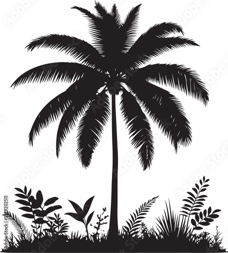 silhouette of palm tree isolated photo