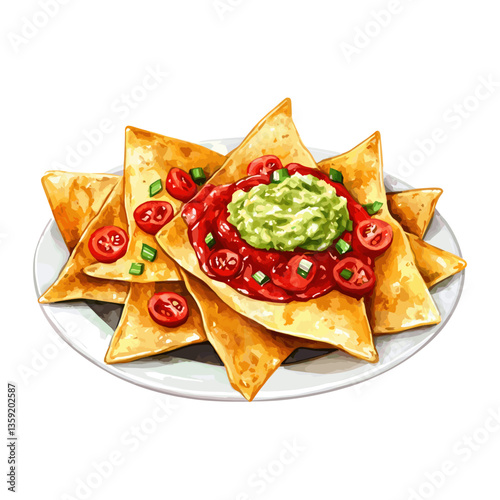 Background white cheese nachos green onion chillies vector
