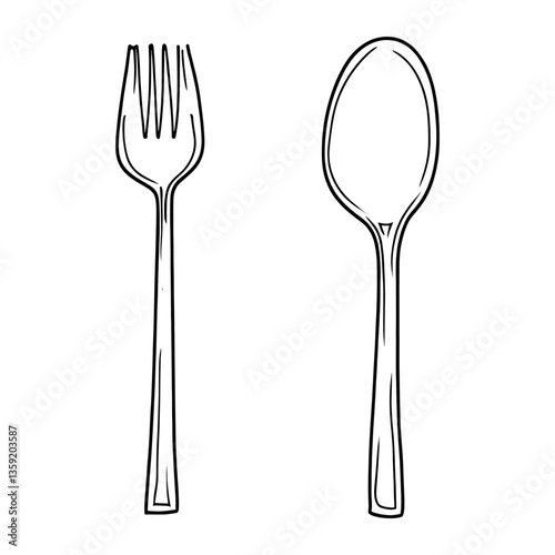 Spoon and fork cutlery simple white vector