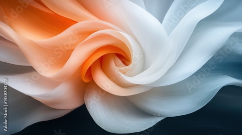 Swirling, translucent fabric in orange and blue hues. Abstract textile art