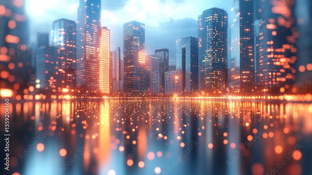 Fototapeta premium Futuristic city skyline reflected in water
