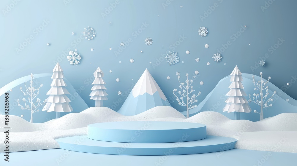 Winter Wonderland Scene With Two Tiered Display Platform
