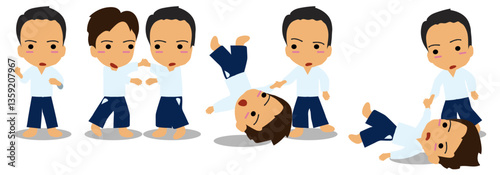 Aikido Techniques Character Illustration | Martial Arts & Combat Sports