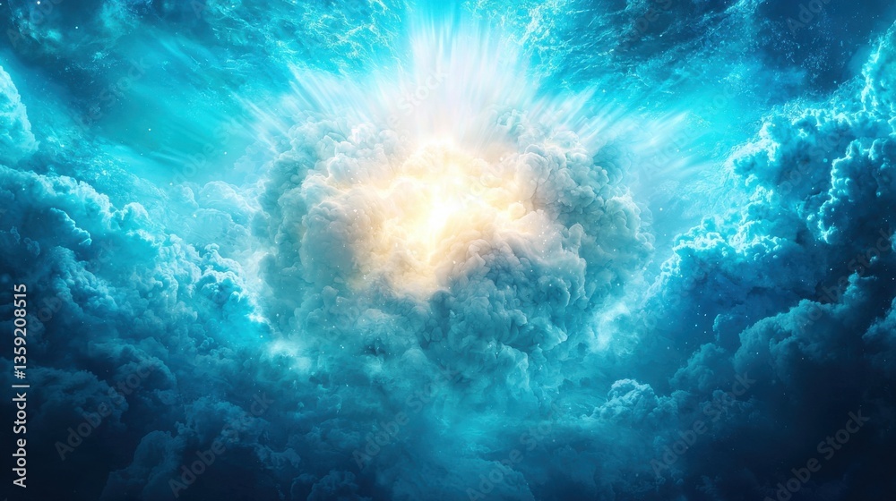 Fototapeta premium Ethereal Light Bursts Through Dark Blue Clouds