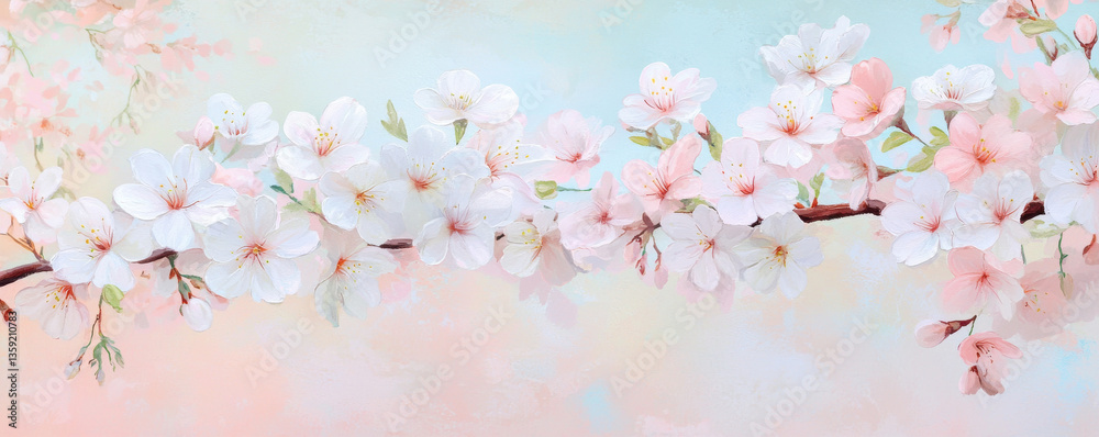 Pastel Pink and White Cherry Blossoms in Full Bloom Pastel Pink and White Cherry Blossoms in Full Bloom