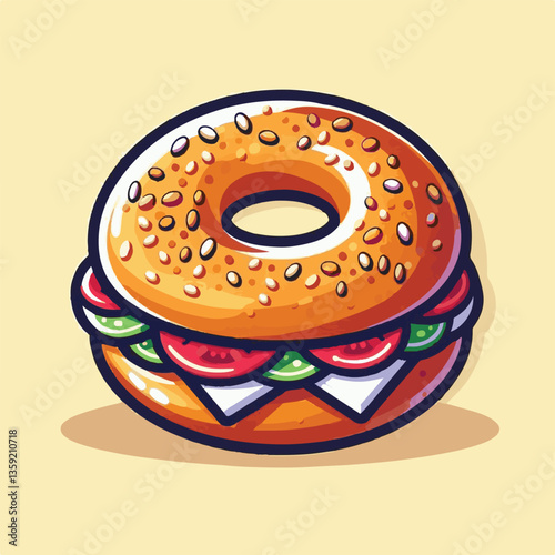 bagel, food, breakfast, bread, bakery, snack, pastry, healthy, fresh, delicious, bun, background, tasty, wheat, meal, white, isolated, round, illustration, nutrition, vector, sweet, object, organic, b