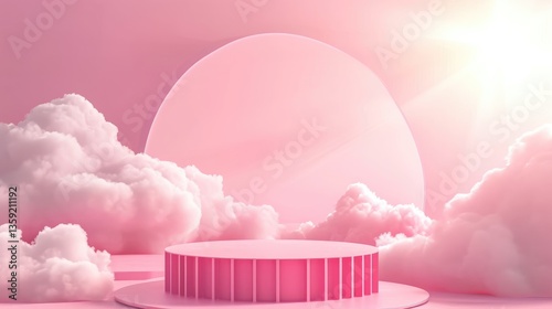 Pink Cloud Background with Circular Product Display Stand