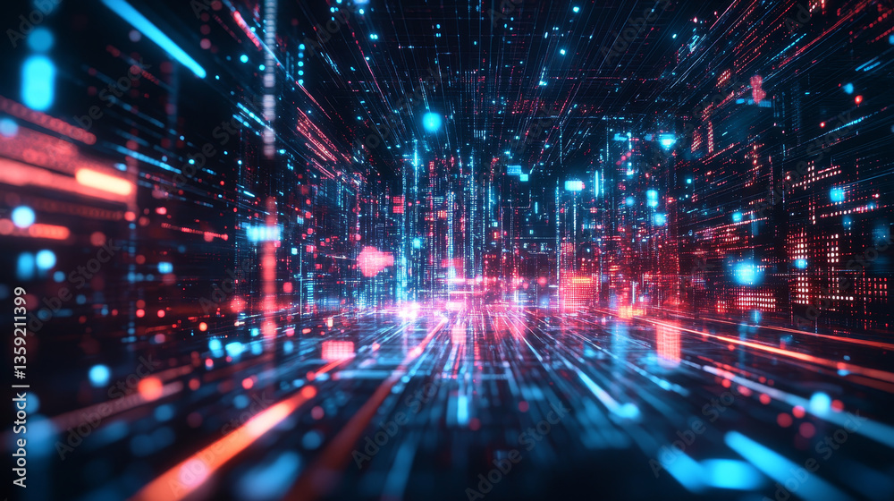 Big data concept. AI, Blockchain, Hi tech. Global database and artificial intelligence. 3D illustration of nanotech polygons in cyberspace Big data concept. AI, Blockchain, Hi tech. Global database and artificial intelligence. 3D illustration of nanotech polygons in cyberspace