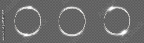 Glowing white spiral. Speed ​​abstract lines effect. Rotating shiny rings. Glowing circular lines. Glowing ring trail. Vector.	