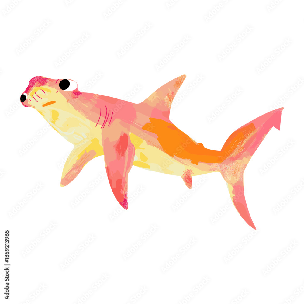 Cute hammerhead shark whimsical fish illustration vector