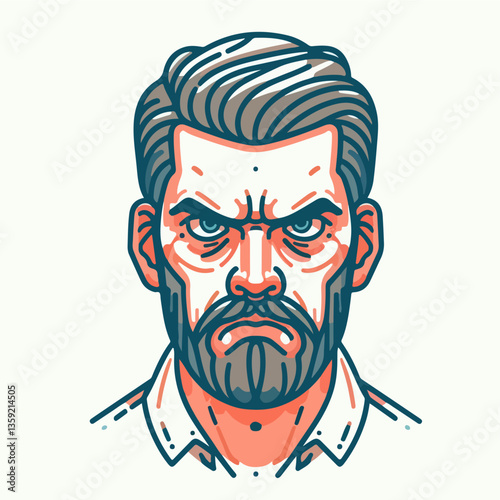 Aggression Illustrated: A striking illustration capturing a man's face, etched with an expression of profound anger and intensity. The art style highlights sharp lines and bold colors.