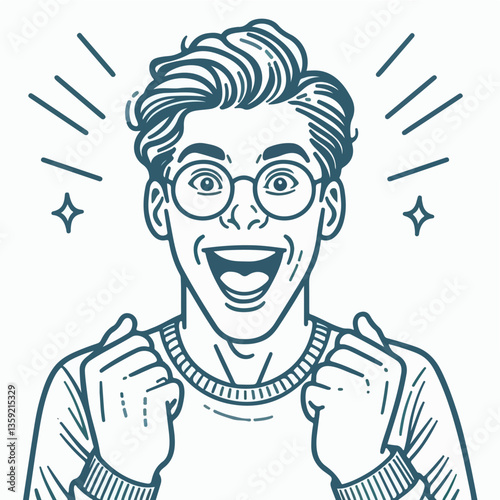 Joyful Expression: A cheerful and exuberant line art illustration captures a person in a moment of pure joy, embodying the essence of positive emotion.