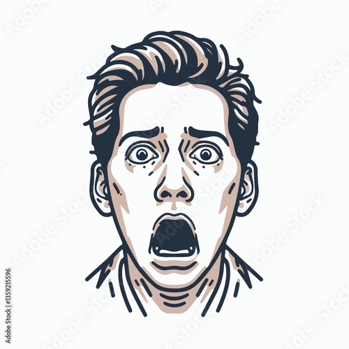 An Illustration of Astonishment: A stylized depiction of a man's face frozen in a moment of shock and fear, rendered in a clean and contemporary illustration style.