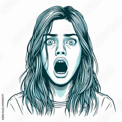 Shocked: An illustration that captures the intense, raw emotion of shock. The illustration vividly portrays a woman with wide, disbelieving eyes and an open mouth.