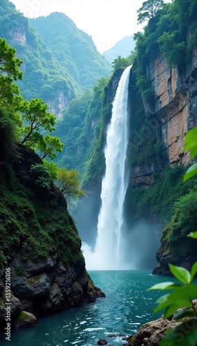 Beautiful Jiulong waterfall cascading down the rocky cliffs in Luoping, China, Jiulong waterfall,  travel