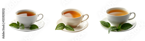 Wallpaper Mural Three cups of tea with mint leaves refreshing beverage tea time Torontodigital.ca