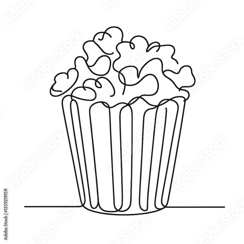 Single line art popcorn illustration on a white background  