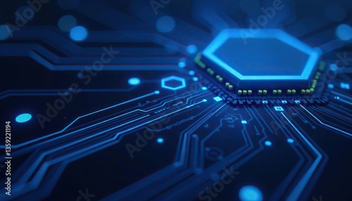 Blue tech background with intricate circuit lines and hexagons, perfect for business, technology, or science themes,  science,  circuit