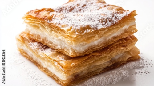 Bougatsa. Greek Specialty Pastry with Vanilla Pudding and Cinnamon photo