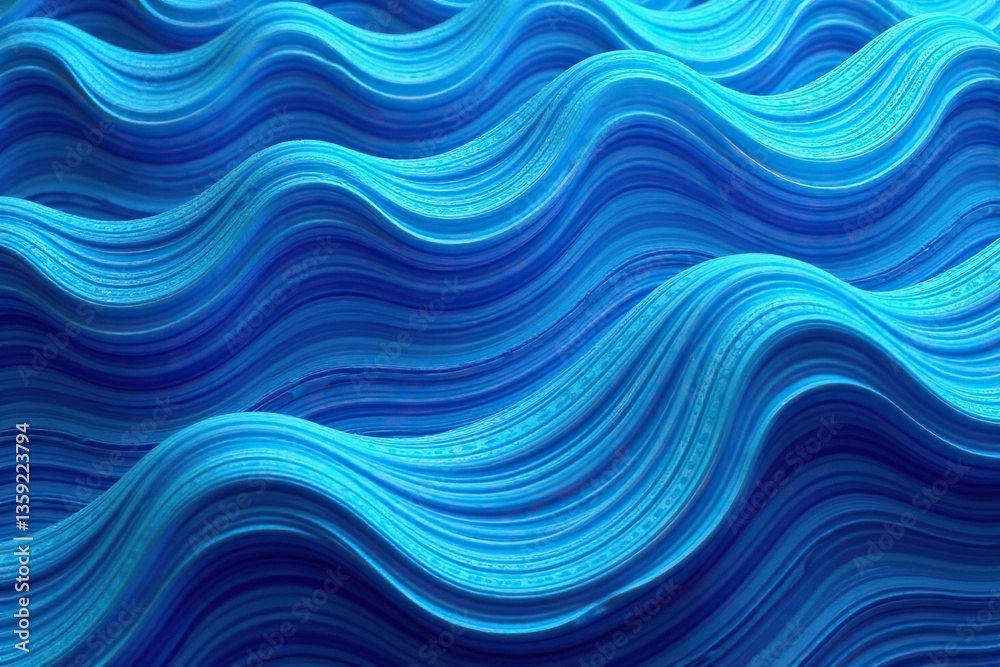 Fototapeta premium Blue abstract waves seamless pattern, vector illustration, flow