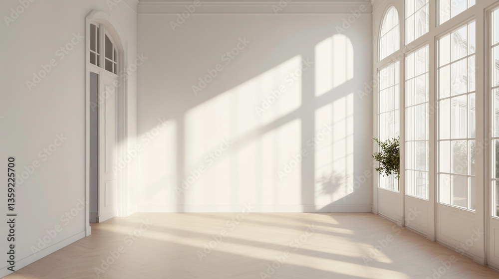 Fototapeta premium Spacious room with natural light and minimalist decor elements, empty room with a window