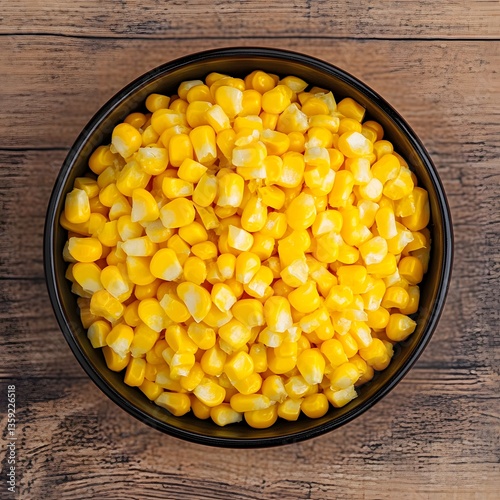 Overhead View of Bowl Filled with Sweet Corn Kernels