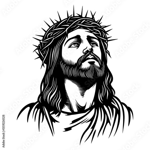 Jesus wearing a crown of thorns art illustration jesus vector