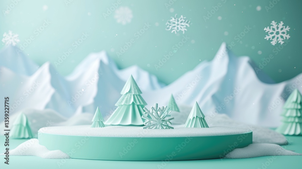 Green Miniature Winter Circular Platform against a soft green mountain backdrop.