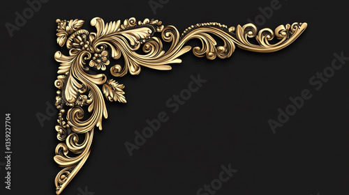 Wallpaper Mural Vintage gold vertical frame with ornate cornice on a black backdrop, Black background, silver floral embossing, elegant book cover design, gothic, premium Torontodigital.ca