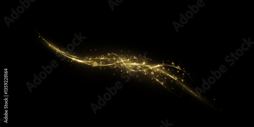 Golden comet with sparkling stars and dust.  The magic of shining gold dust. Fine, shiny dust bokeh