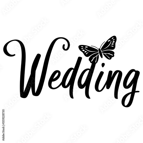 Butterfly wedding illustration calligraphy vector